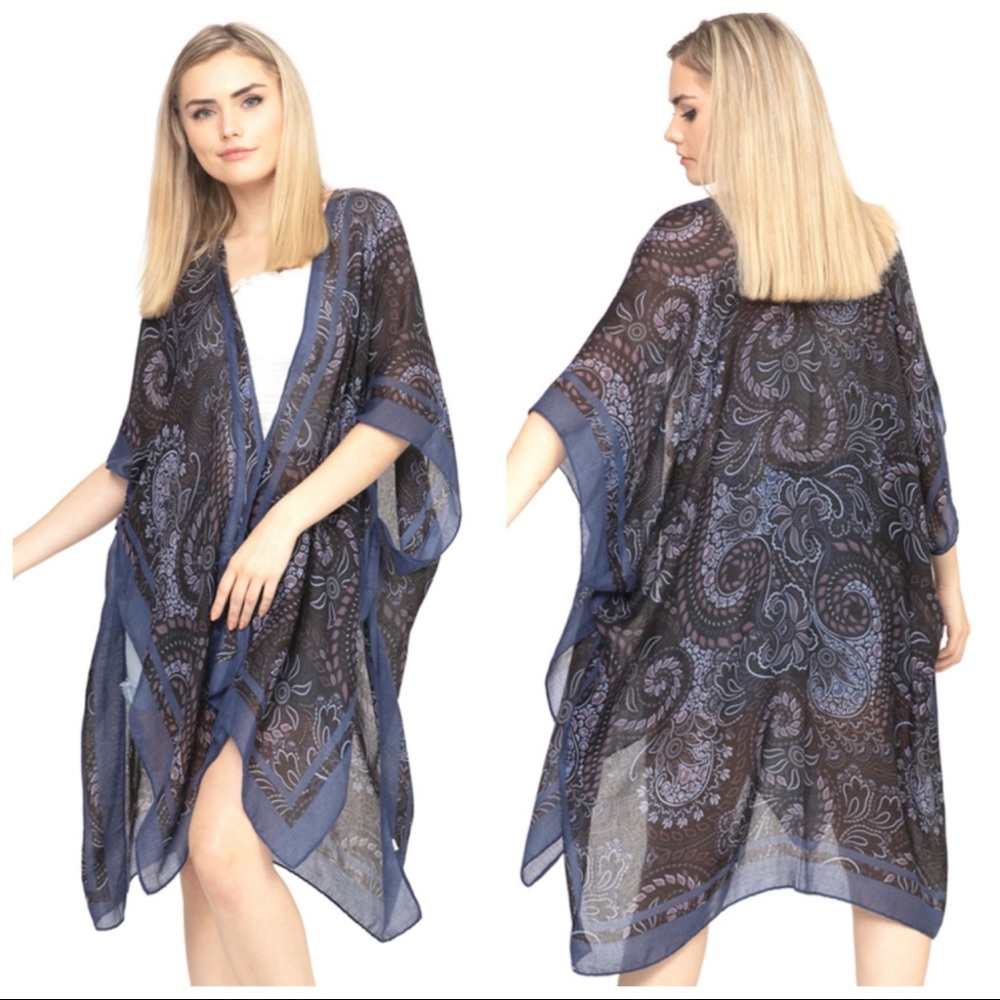 NEW Boho Black Navy Paisley Kimono